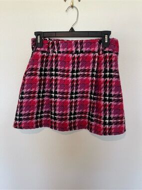 GB girls Pink Plaid A-Line Skirt with Black & White Accents